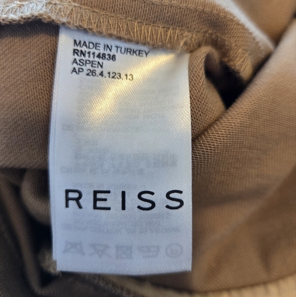 Reiss Patch Pockets Flare Pants Sz 12 Stretch Twill High Rise Tan - Picture 11 of 12